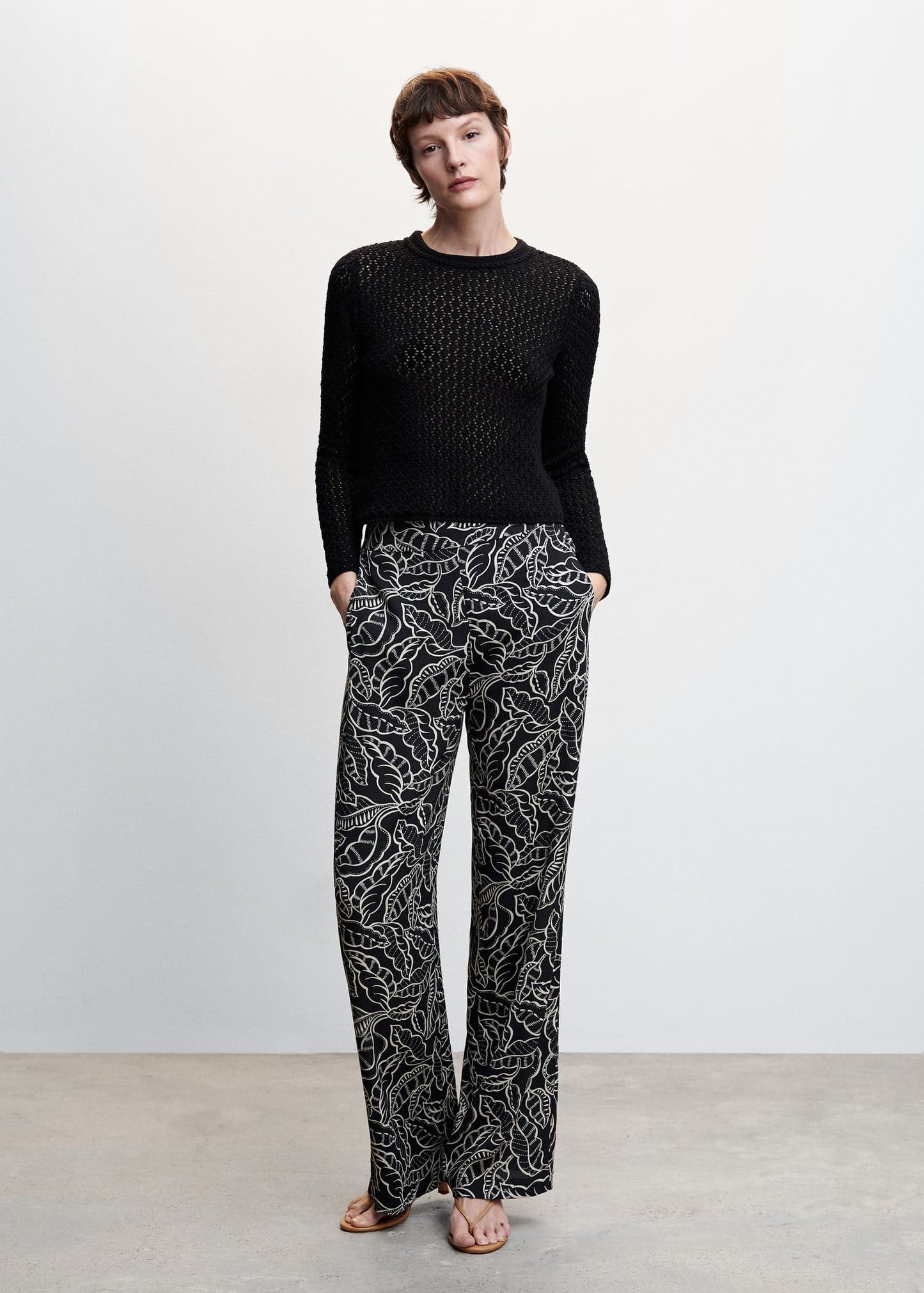 Pantalón Palazzo Floral Negro