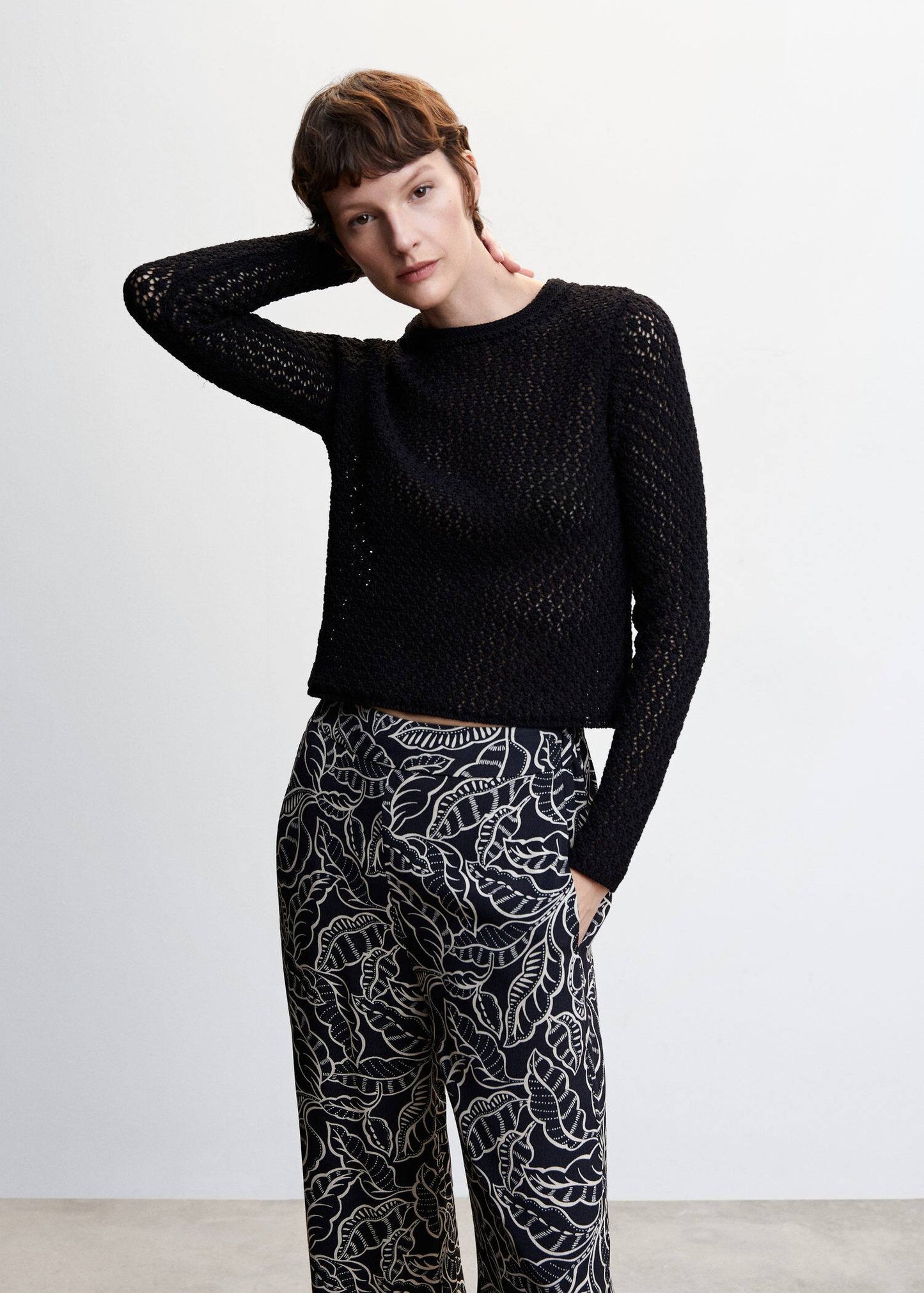 Pantalón Palazzo Floral Negro