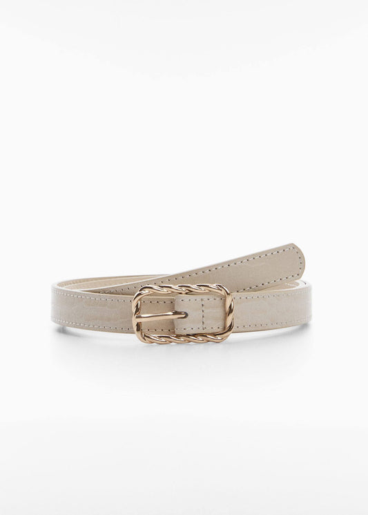 Cinturón Hebilla Relieve Blanco