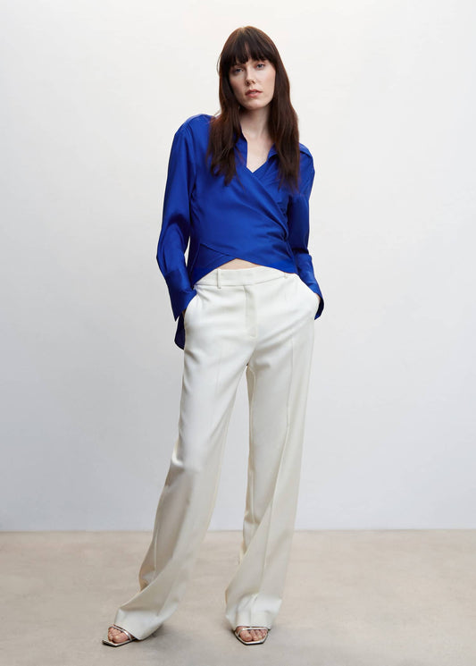 Blusa Cruzada Satinada Azul