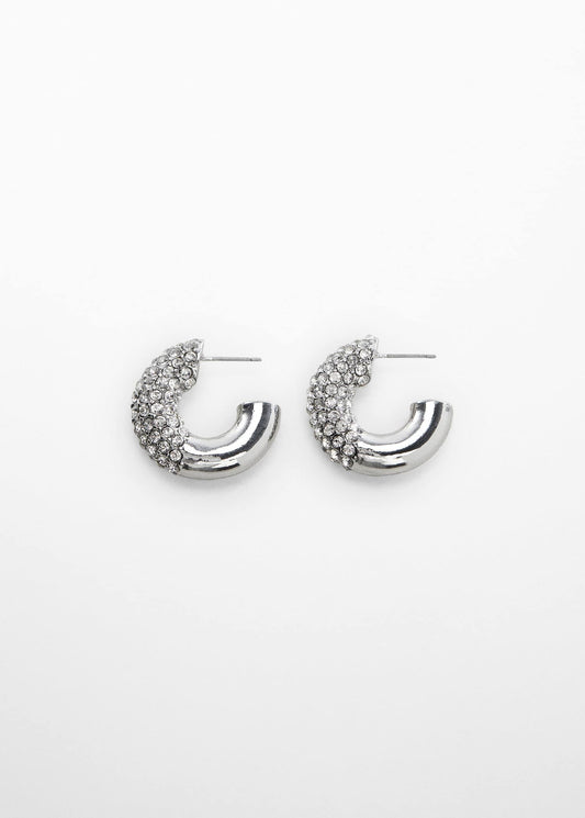 Pendientes Aro Cristales Facetado Plateado