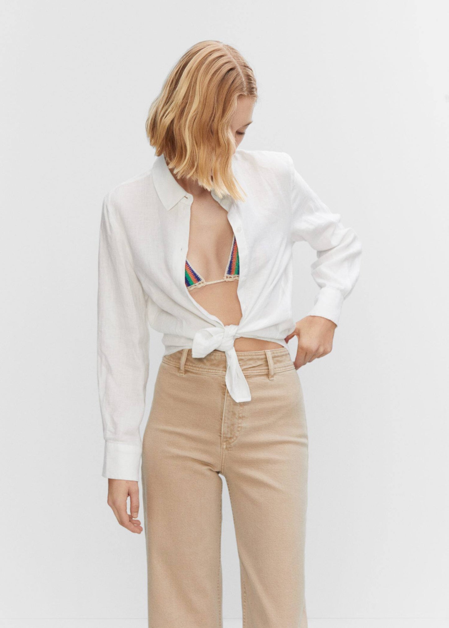 Jeans Tiro Alto Beige