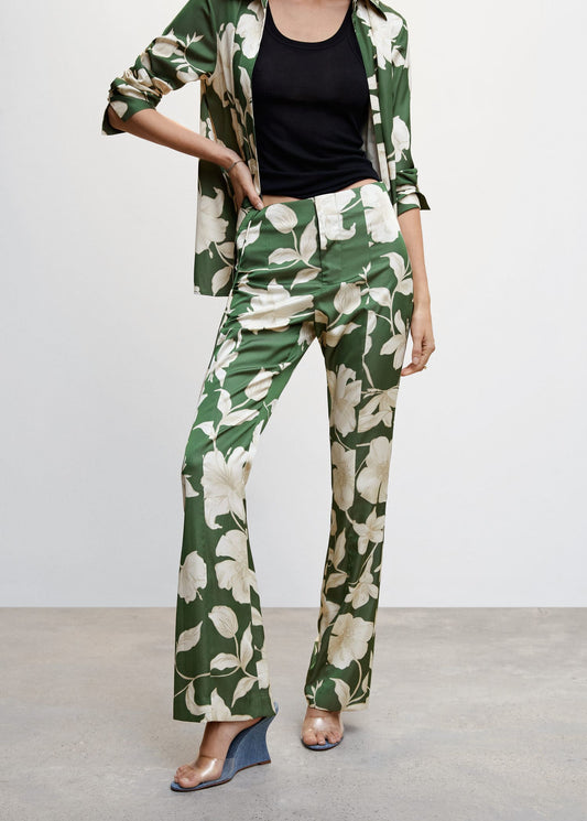Pantalón Acampanado Estampado Verde