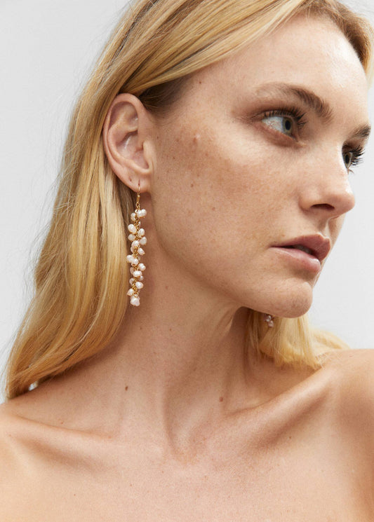 Pendientes Colgantes Blanco/Dorado