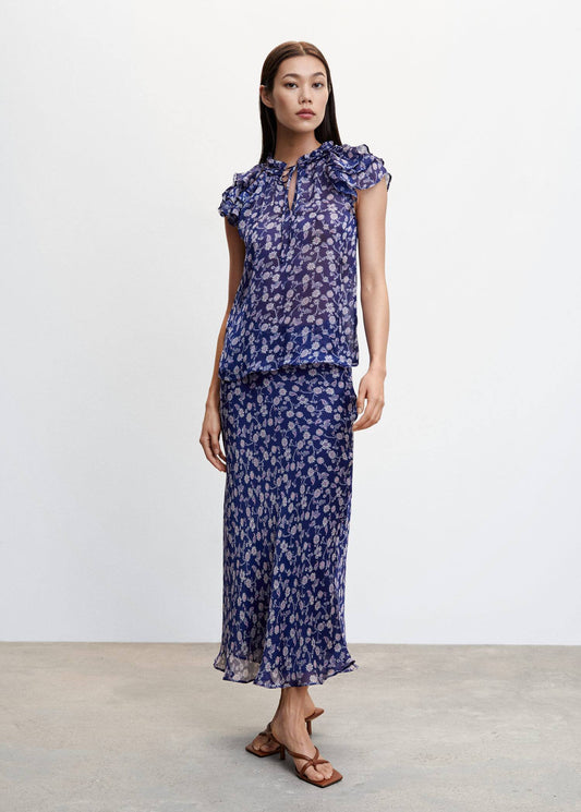 Blusa Floral Volantes Azul
