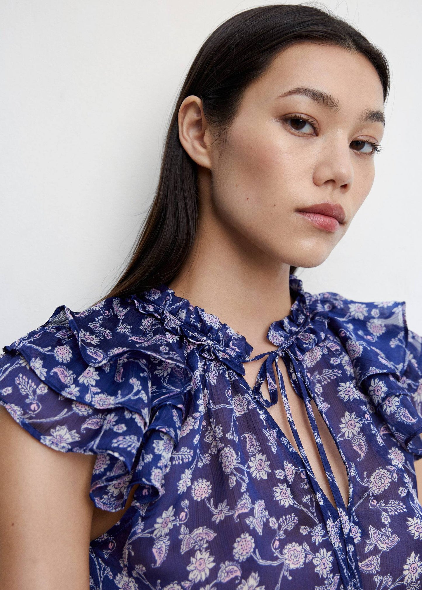 Blusa Floral Volantes Azul