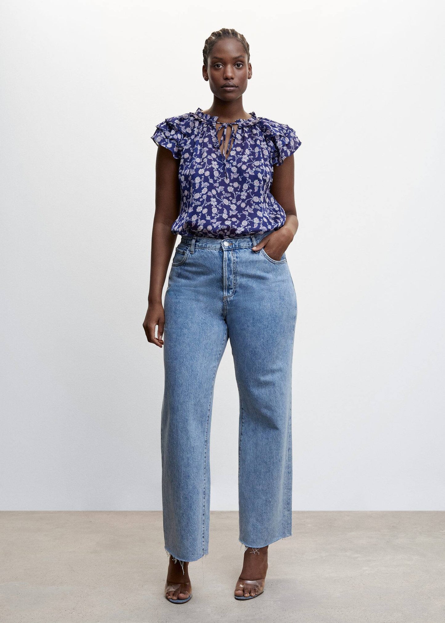 Blusa Floral Volantes Azul