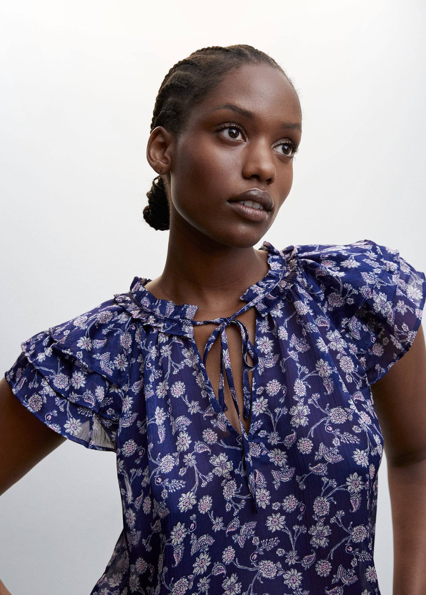 Blusa Floral Volantes Azul
