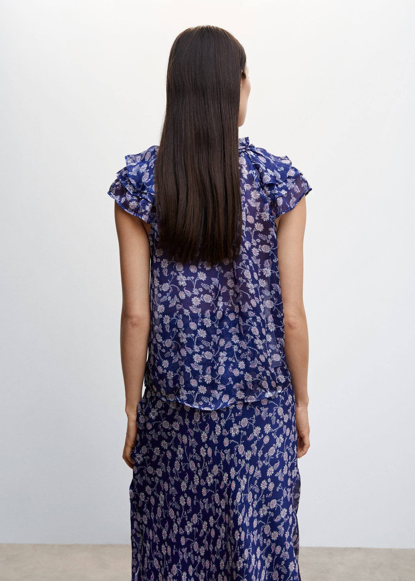 Blusa Floral Volantes Azul
