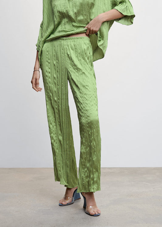 Pantalón Plisado Satinado Verde