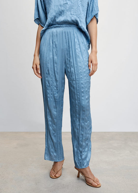 Pantalón Plisado Satinado Azul