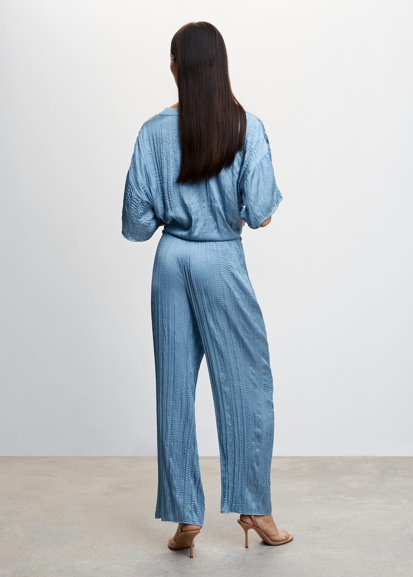 Pantalón Plisado Satinado Azul