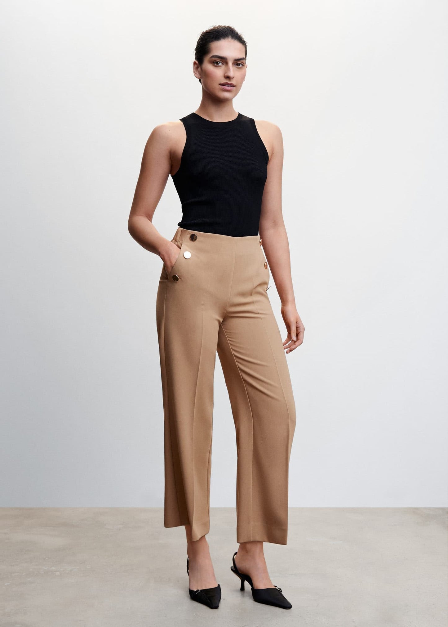 Pantalón Botones Beige