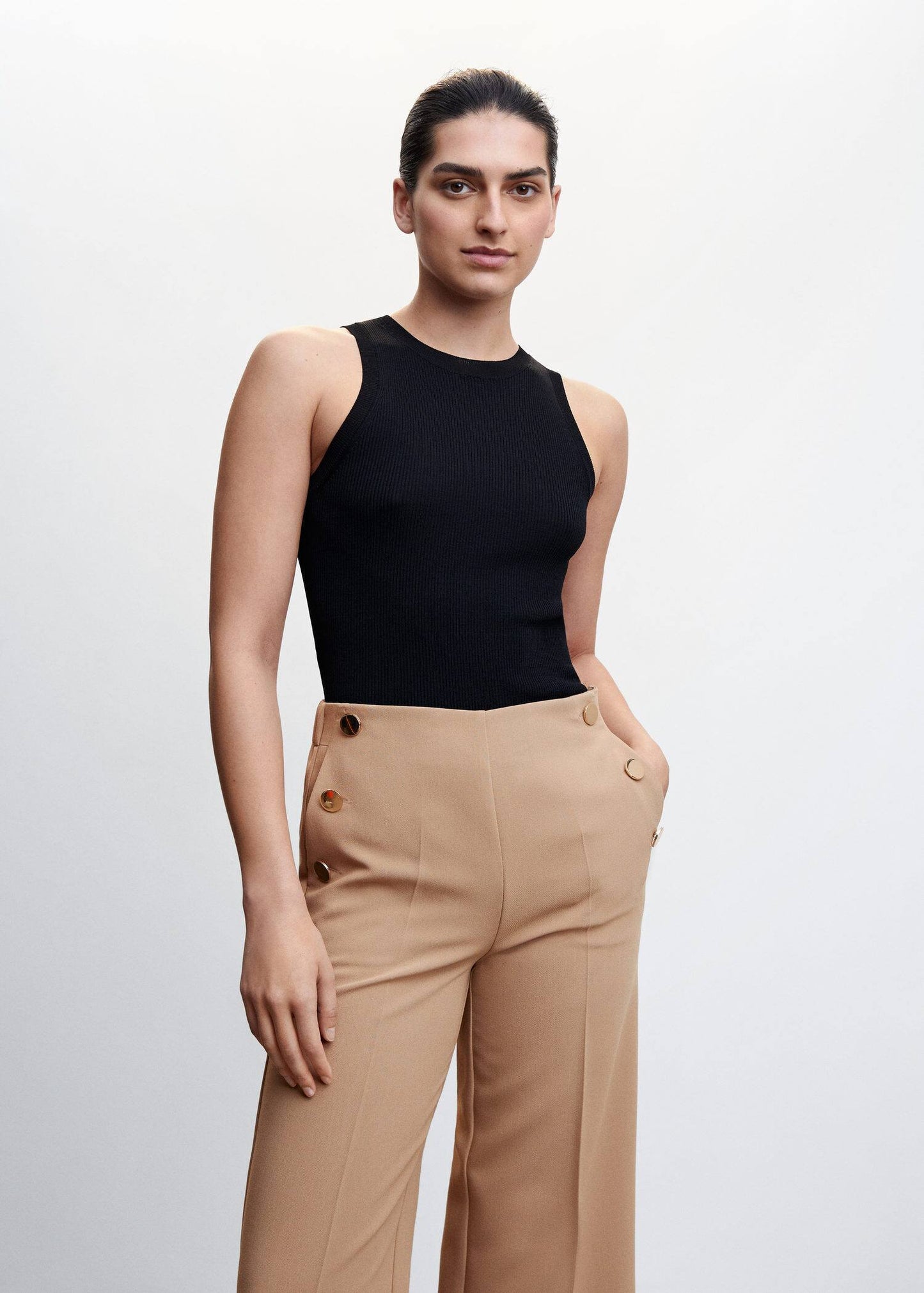 Pantalón Botones Beige