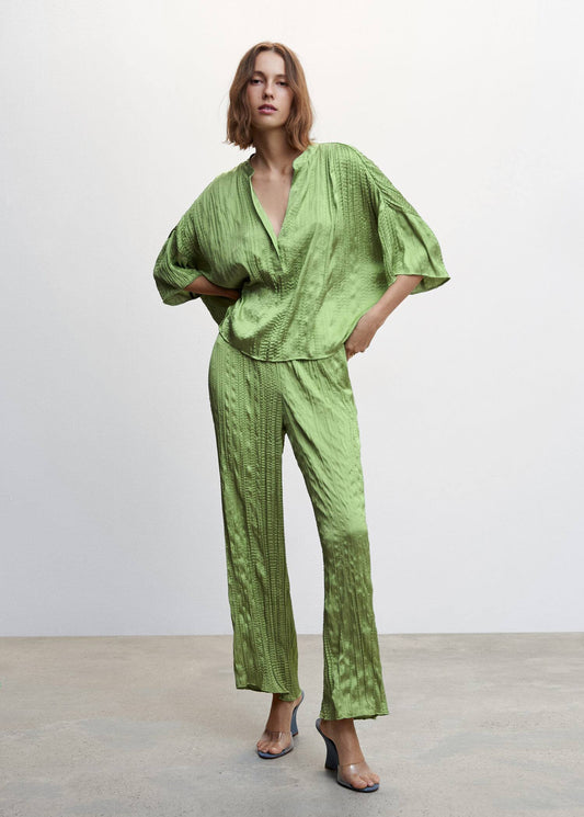 Blusa Plisada Satinada Verde
