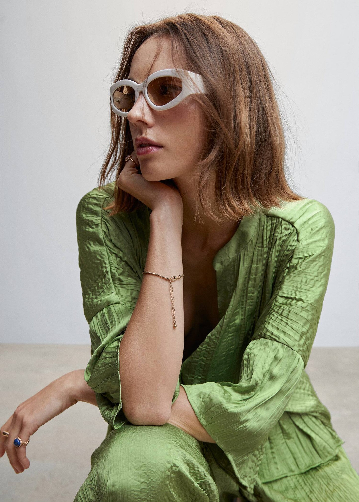 Blusa Plisada Satinada Verde