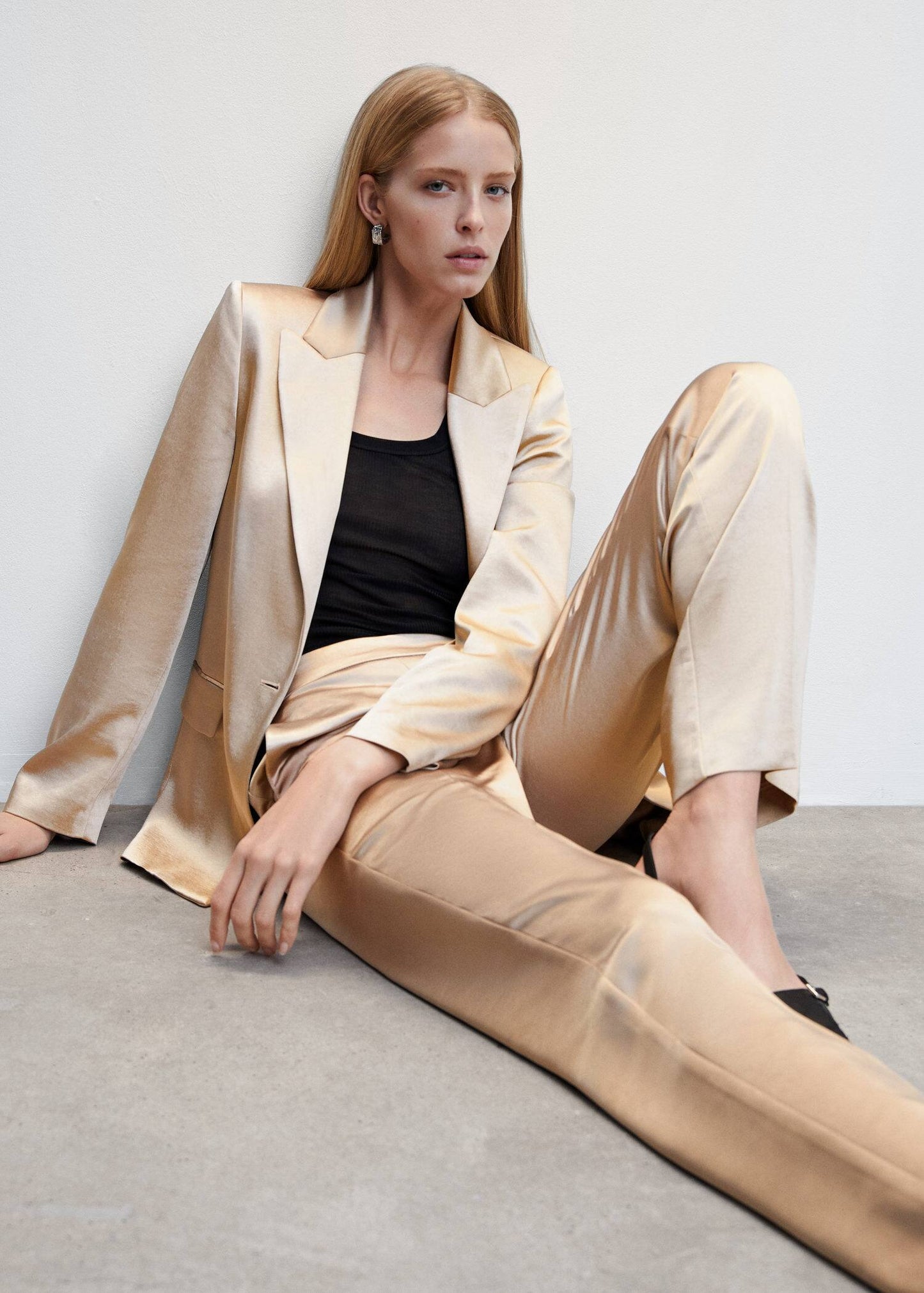 Pantalón Satinado Cintura Elástica Beige