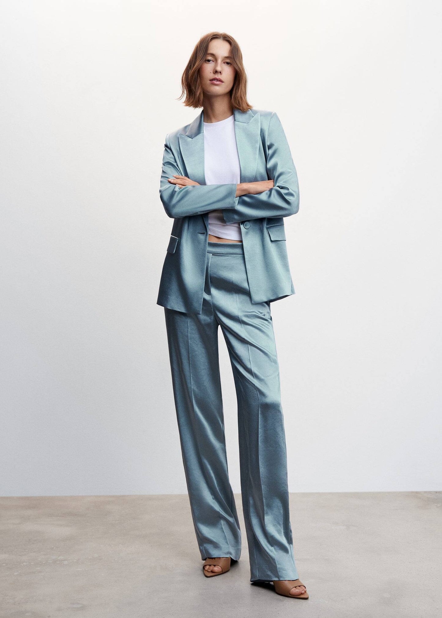 Pantalón Satinado Cintura Elástica Azul