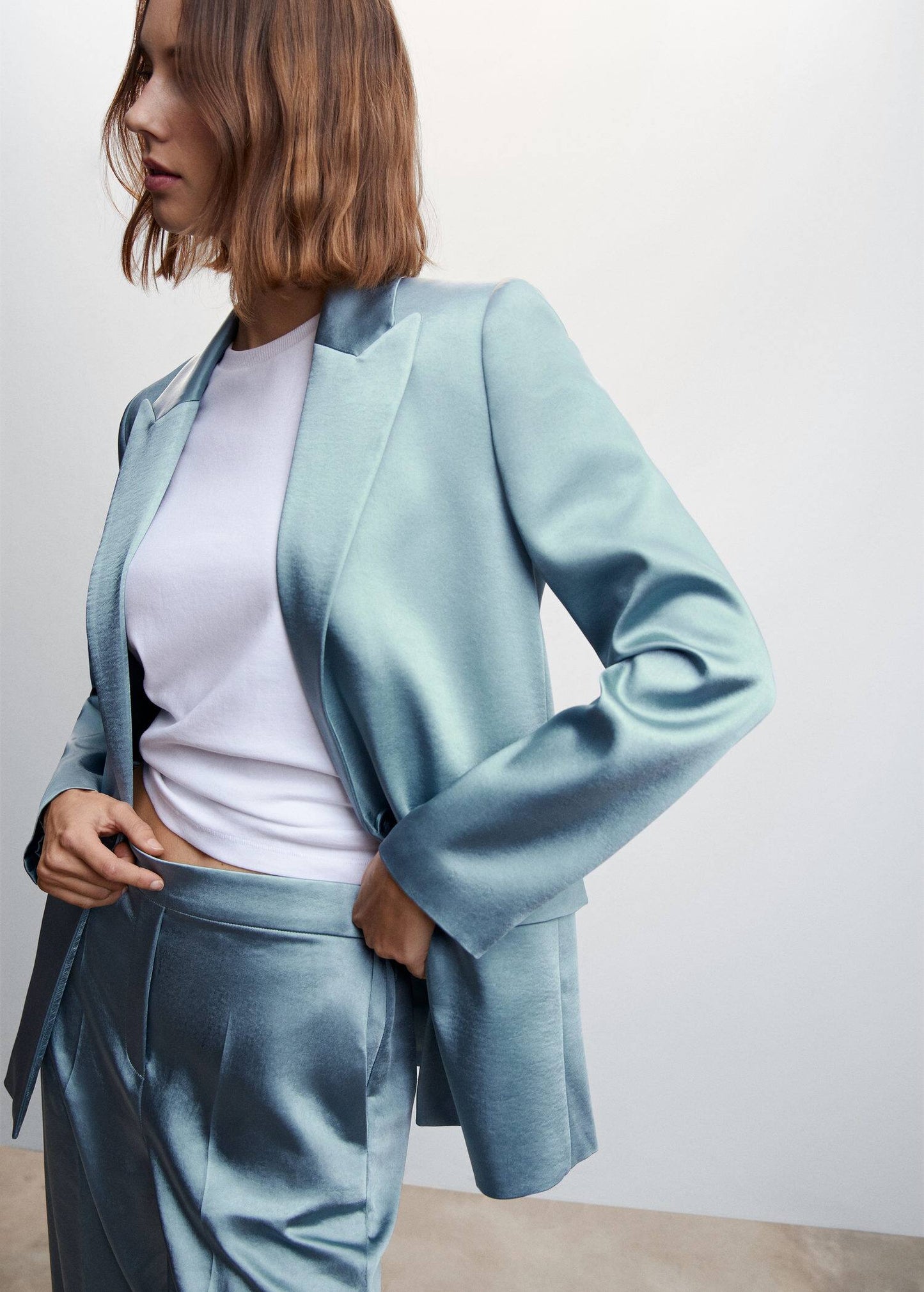 Pantalón Satinado Cintura Elástica Azul