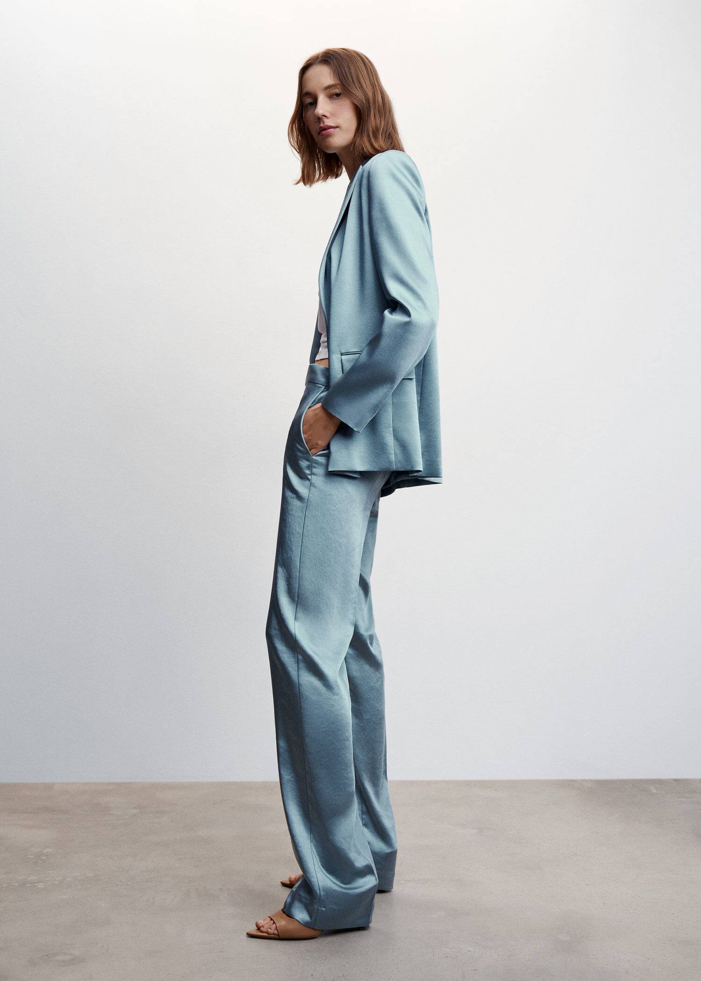 Pantalón Satinado Cintura Elástica Azul