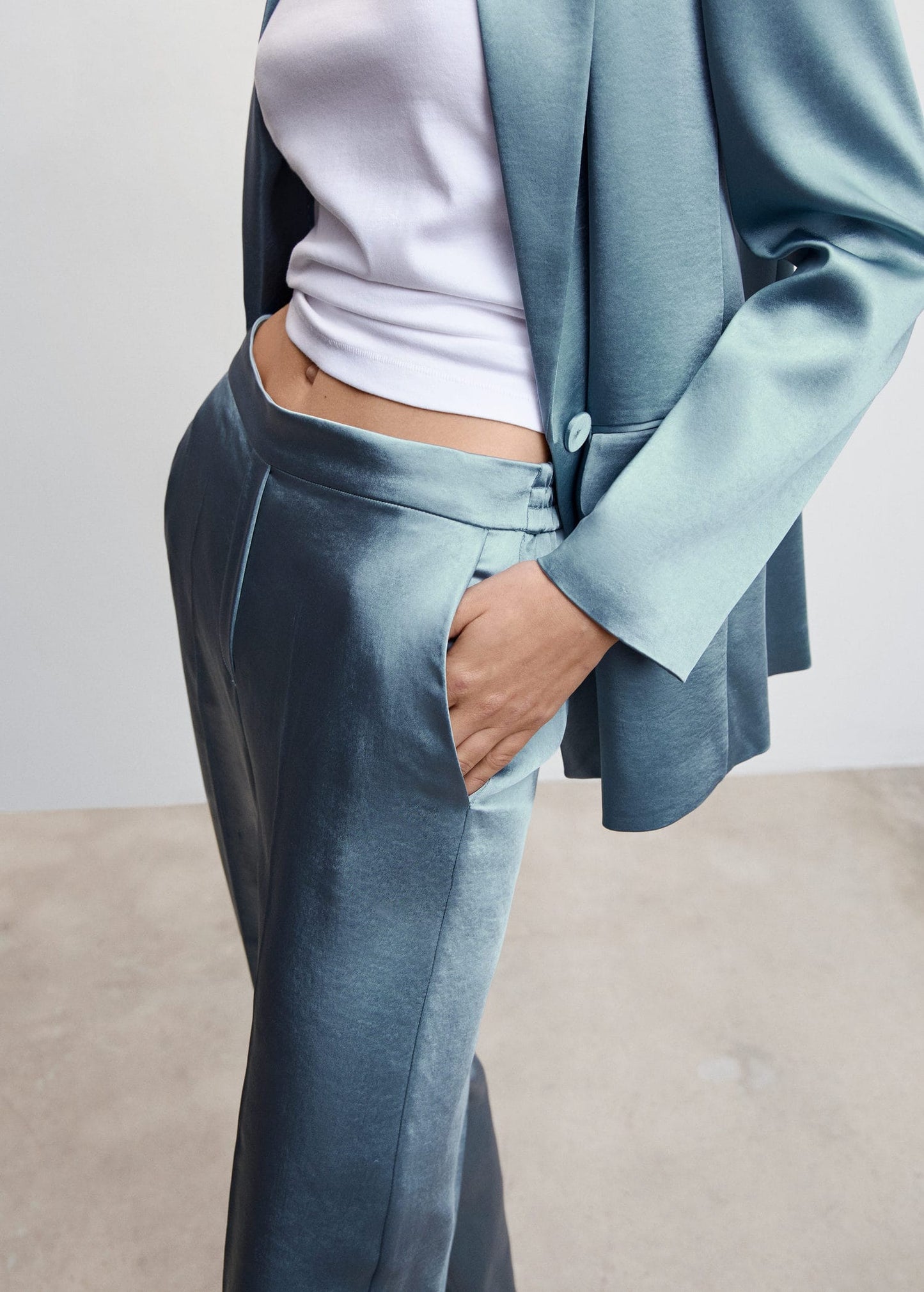 Pantalón Satinado Cintura Elástica Azul