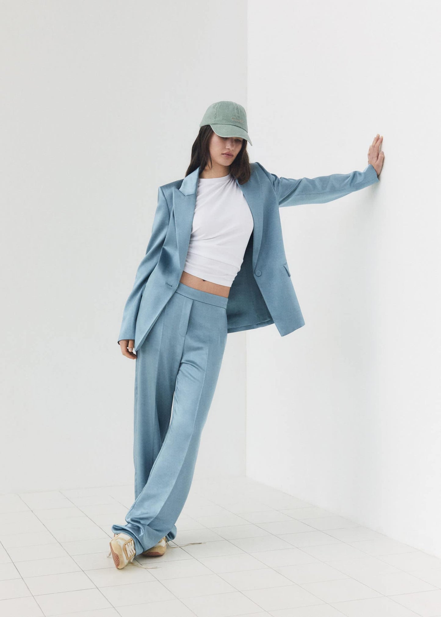Pantalón Satinado Cintura Elástica Azul