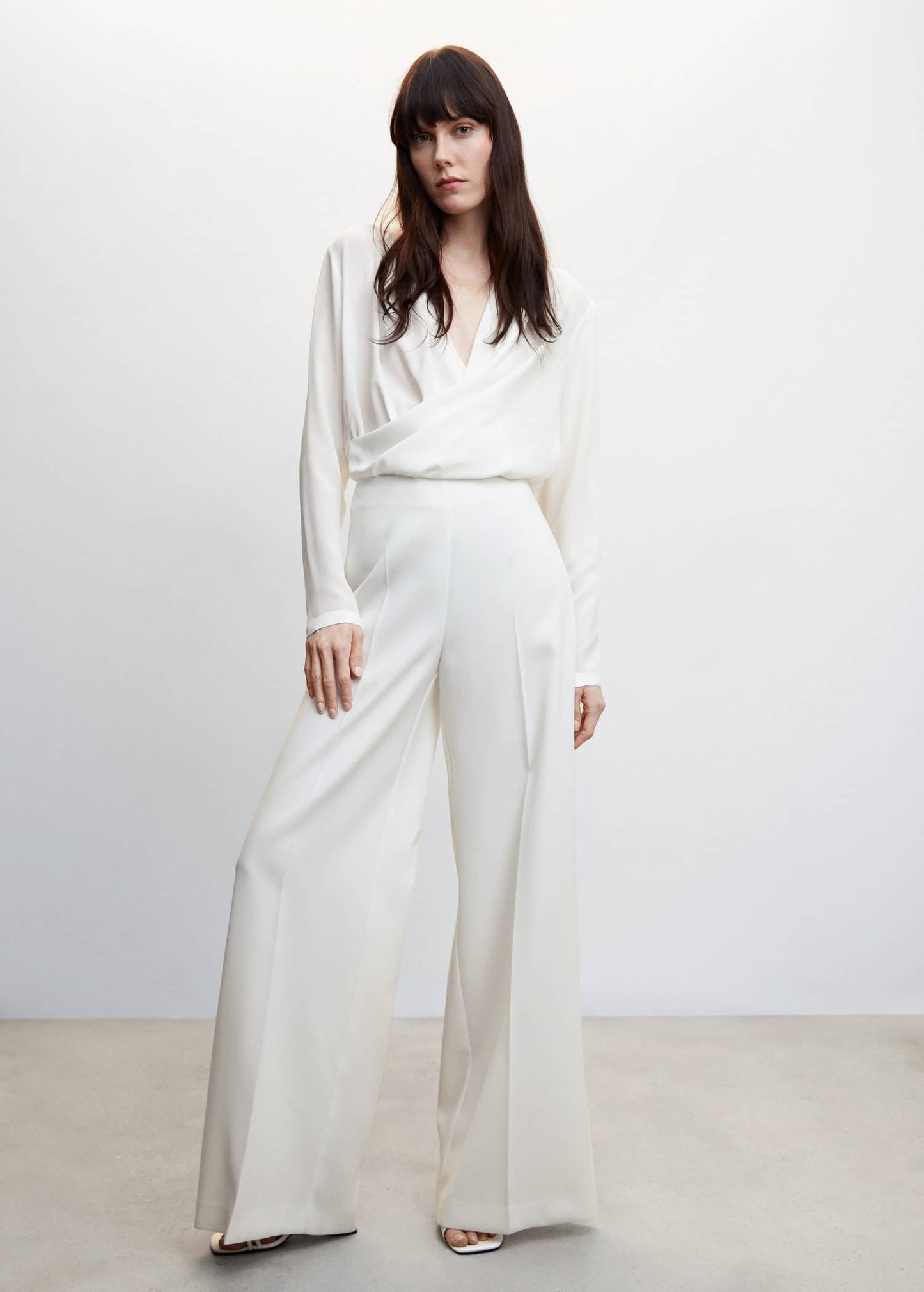 Blusa Escote Cruzado Drapeado Blanco