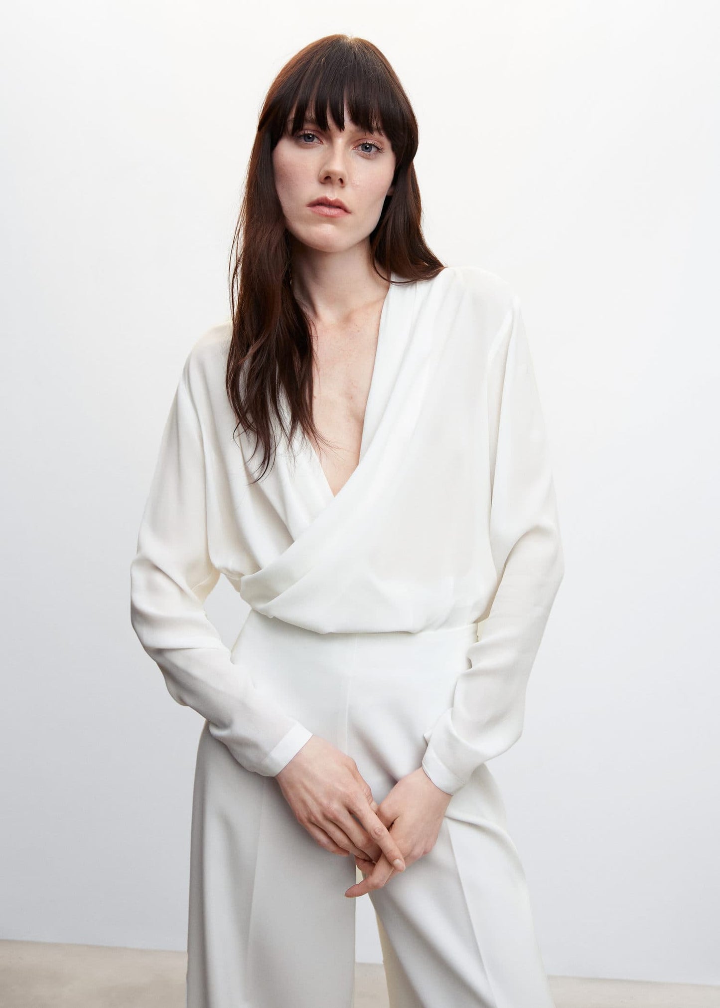 Blusa Escote Cruzado Drapeado Blanco