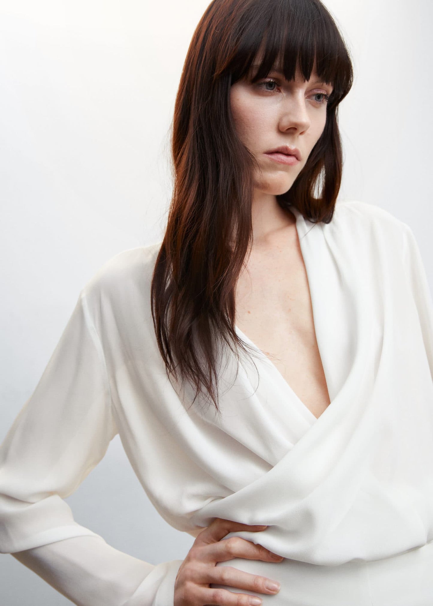 Blusa Escote Cruzado Drapeado Blanco