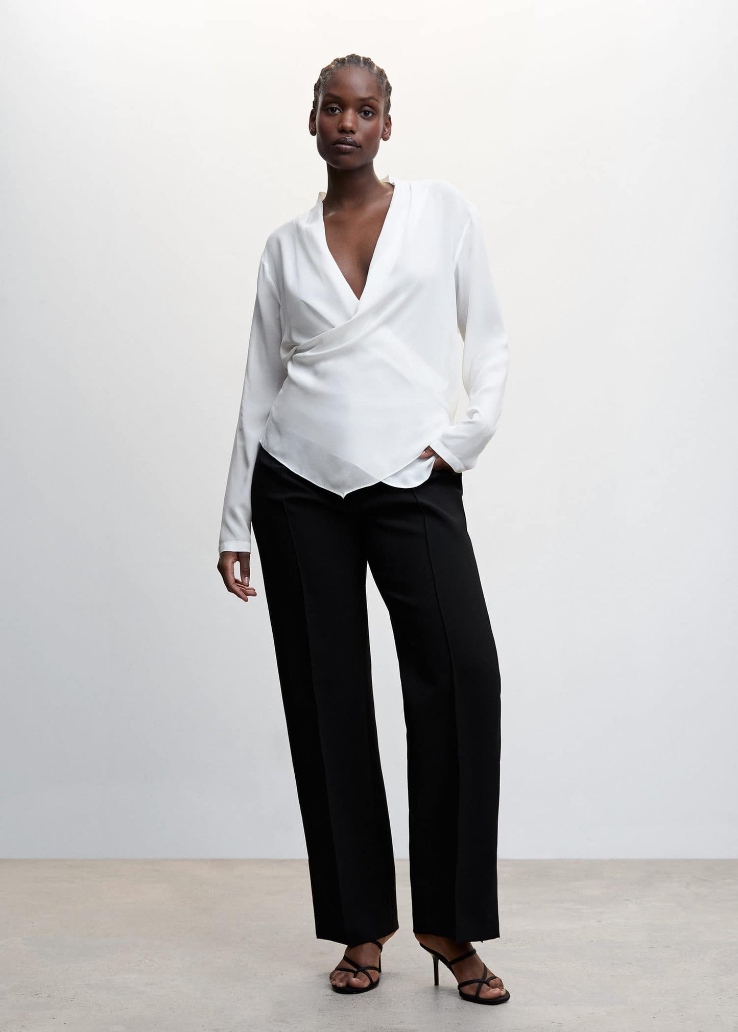 Blusa Escote Cruzado Drapeado Blanco