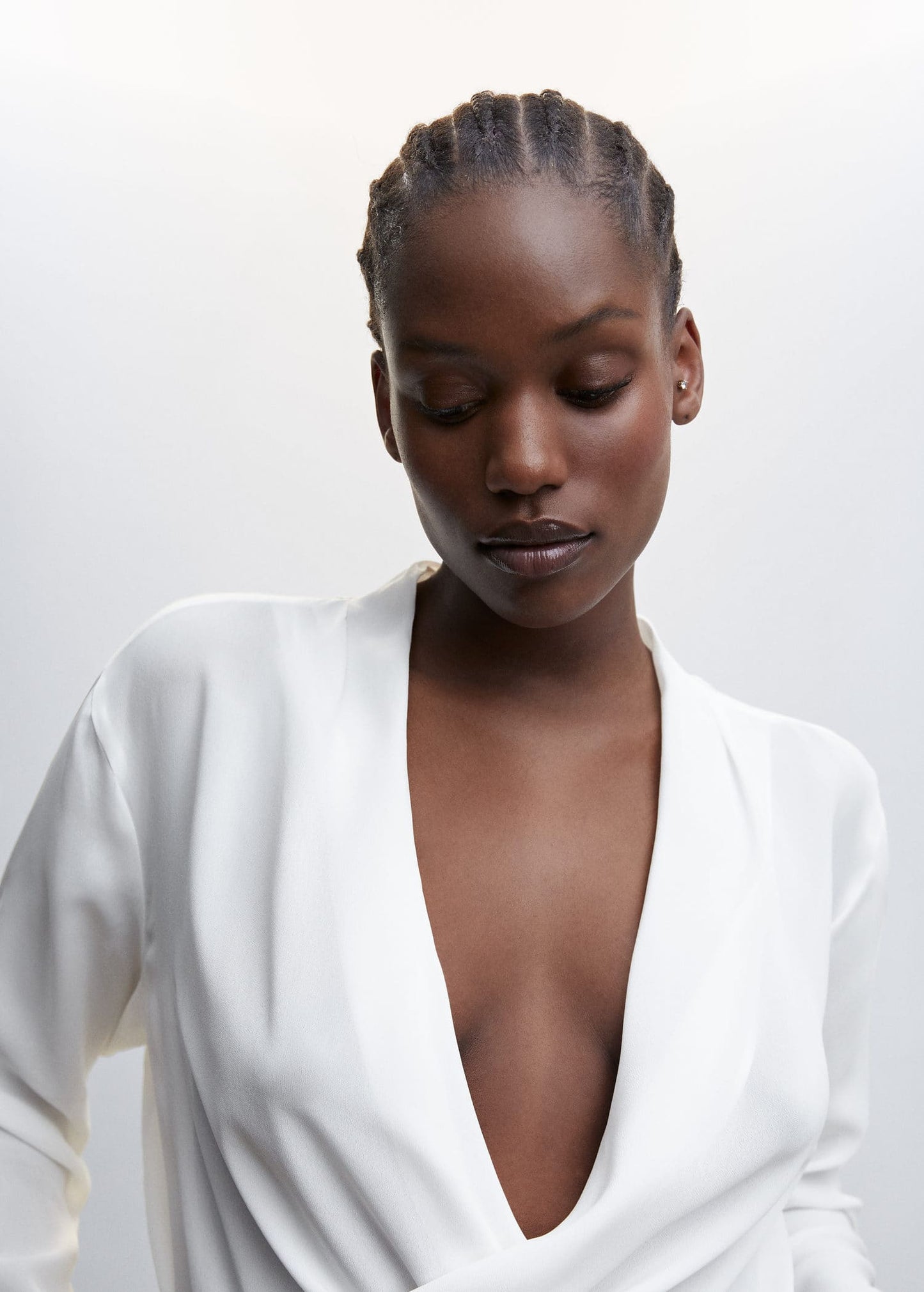 Blusa Escote Cruzado Drapeado Blanco