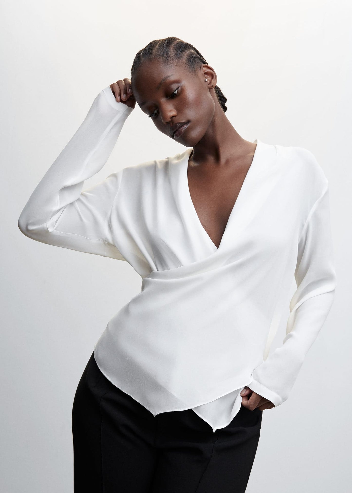Blusa Escote Cruzado Drapeado Blanco