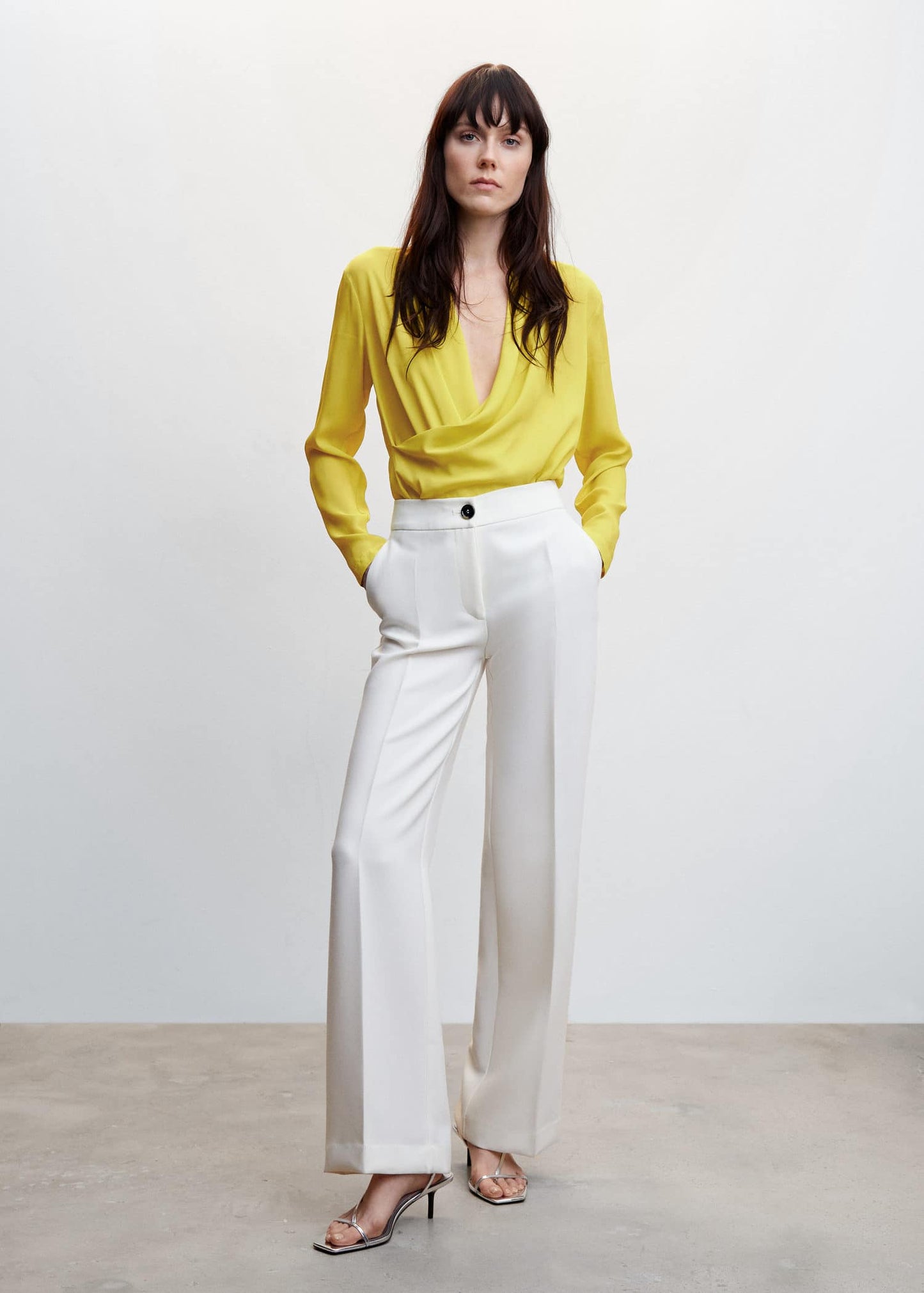 Blusa Escote Cruzado Drapeado Amarillo