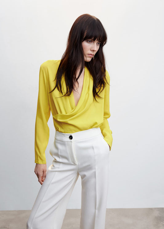Blusa Escote Cruzado Drapeado Amarillo