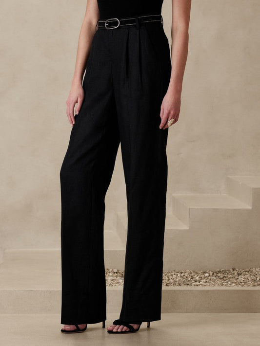 Pantalón Recto De Lino Negro