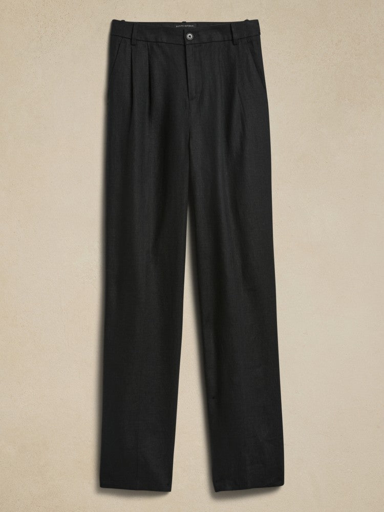 Pantalón Recto De Lino Negro