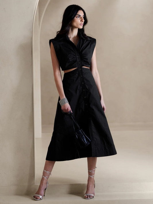 Vestido Camisero Con Aberturas Negro
