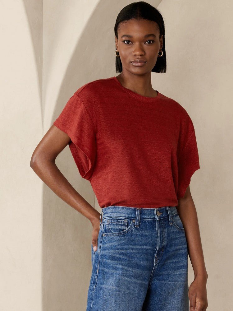 Camiseta Cuello Redondo Lino Rojo