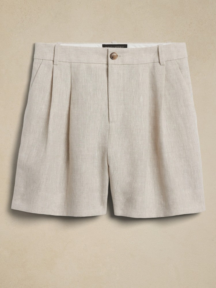 Short De Lino Bolsillos Beige