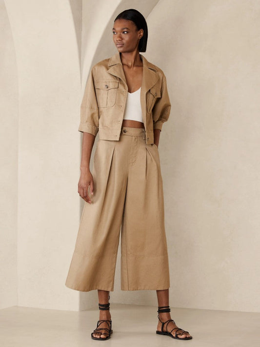 Pantalón Holgado Con Bolsillos Beige