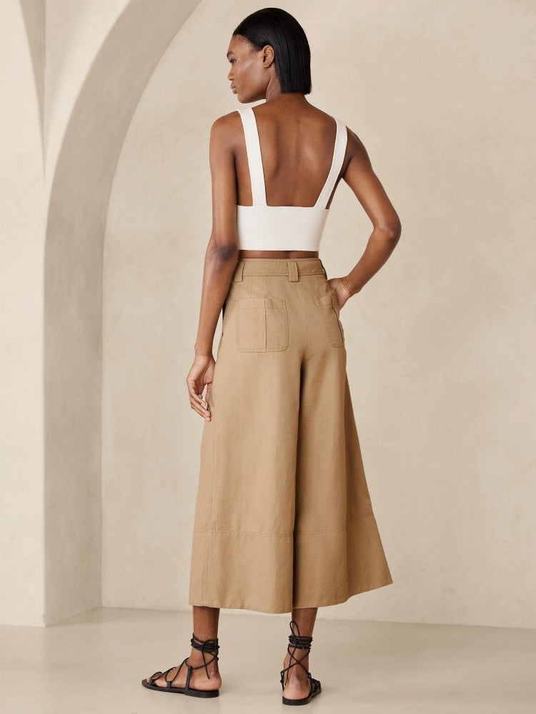 Pantalón Holgado Con Bolsillos Beige