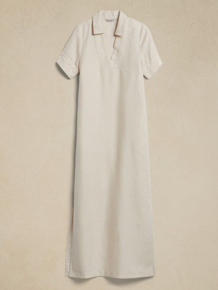 Vestido Camisero De Lino Beige