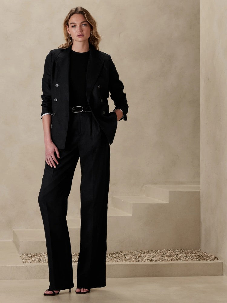Pantalón Recto De Lino Negro