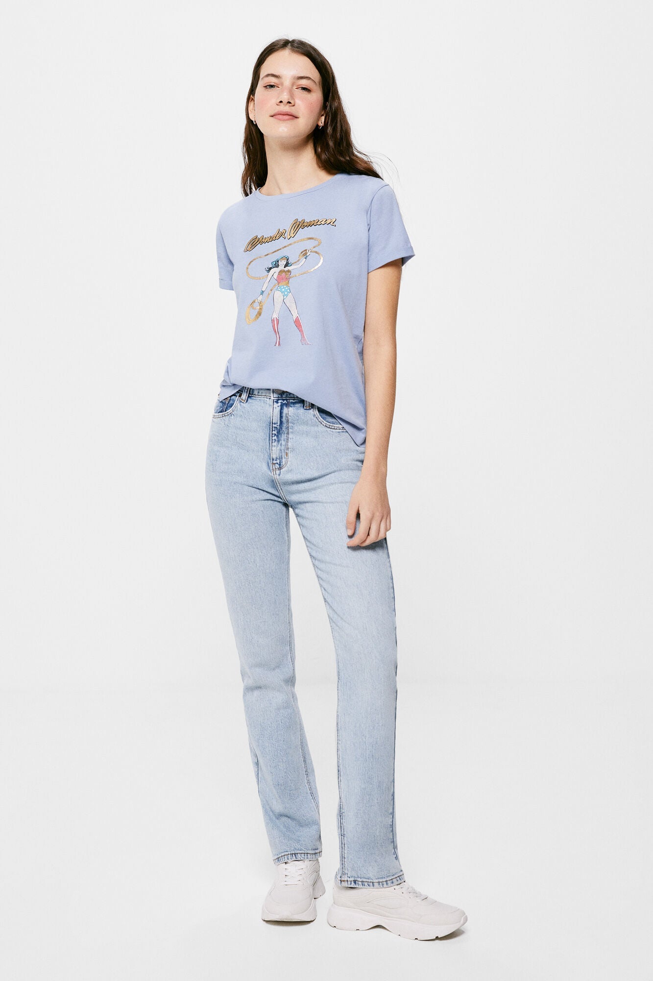Camiseta Estampada Wonder Woman Celeste