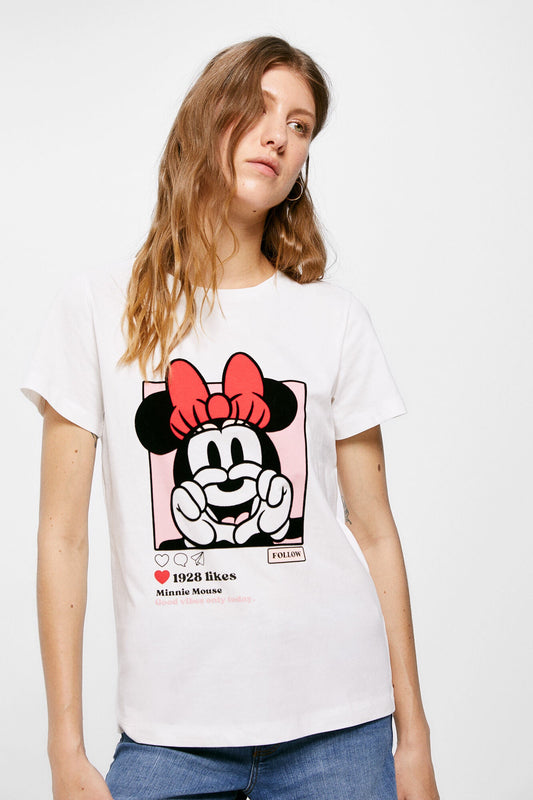 Camiseta Estampada Minnie Blanco