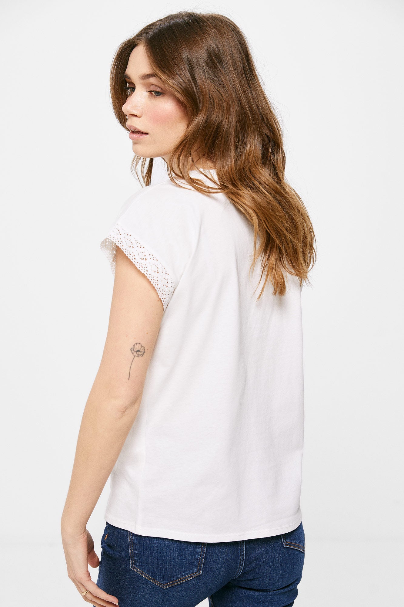 Camiseta Estampada Mangas Crochet Blanco