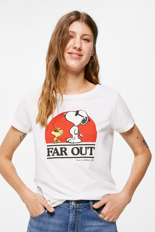 Camiseta Estampada Far Out Snoopy Blanco