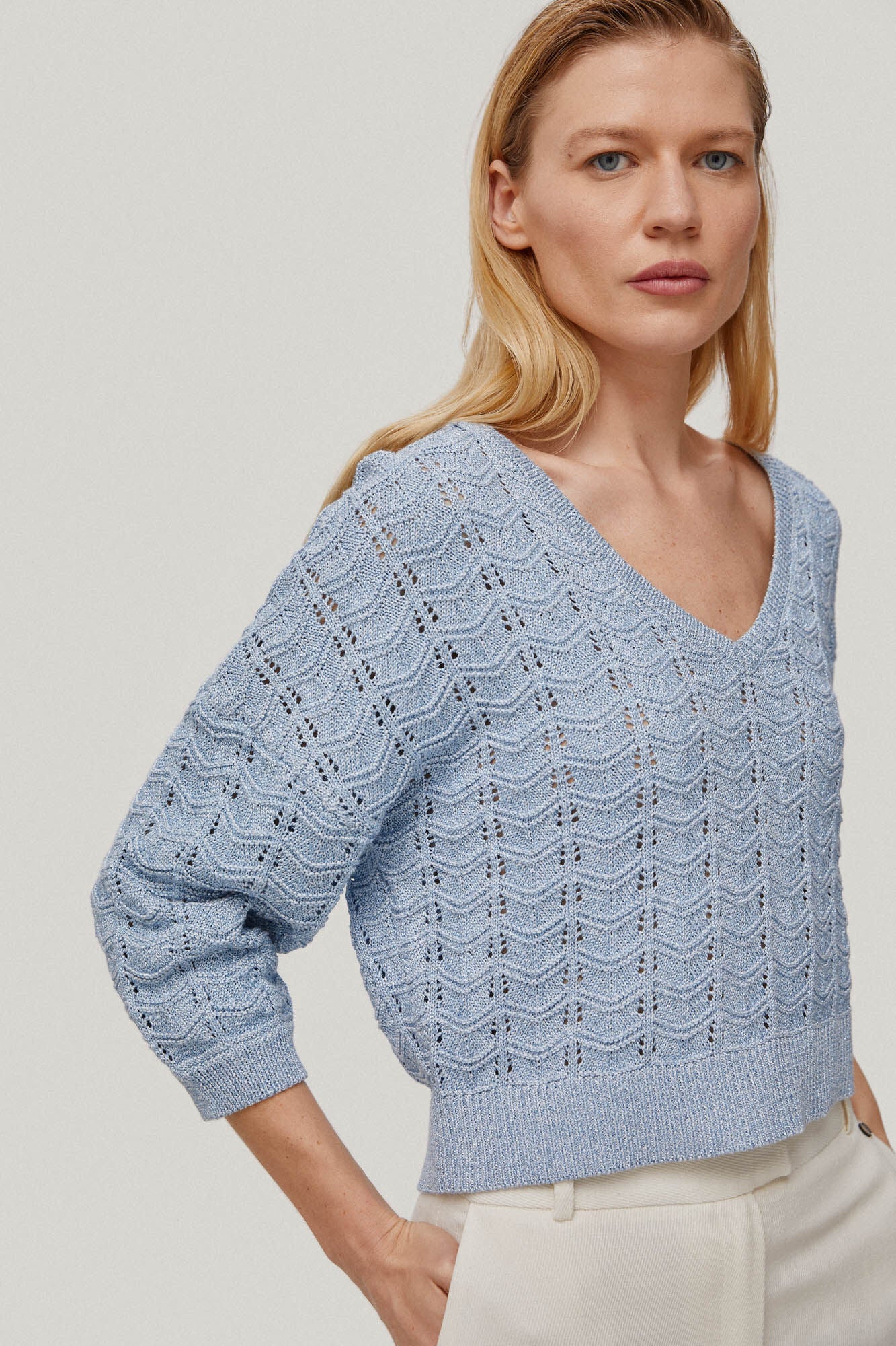 Sudadera Escote Pico Celeste