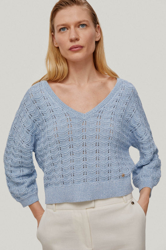 Sudadera Escote Pico Celeste