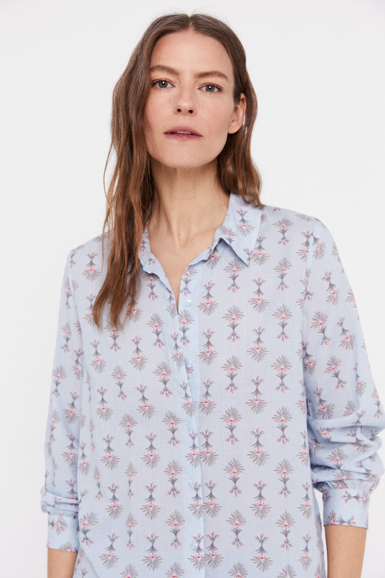 Blusa Algodón Estampada Celeste